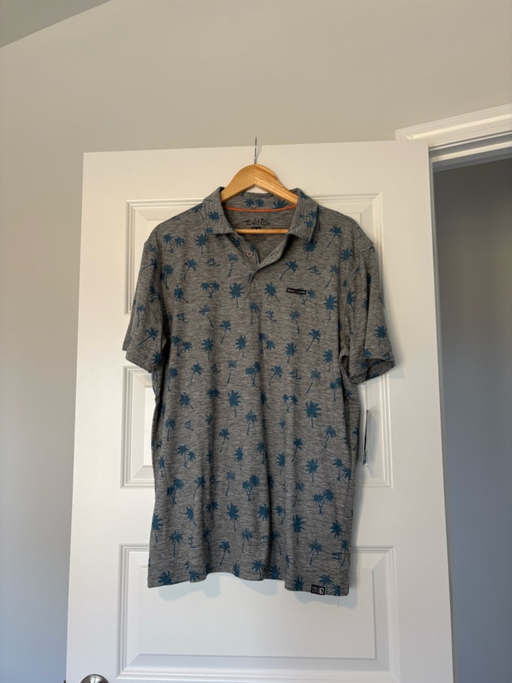 Salt Life SLX D Men's Polo Shirt Palm Tree Print L Stretch Golf Performance